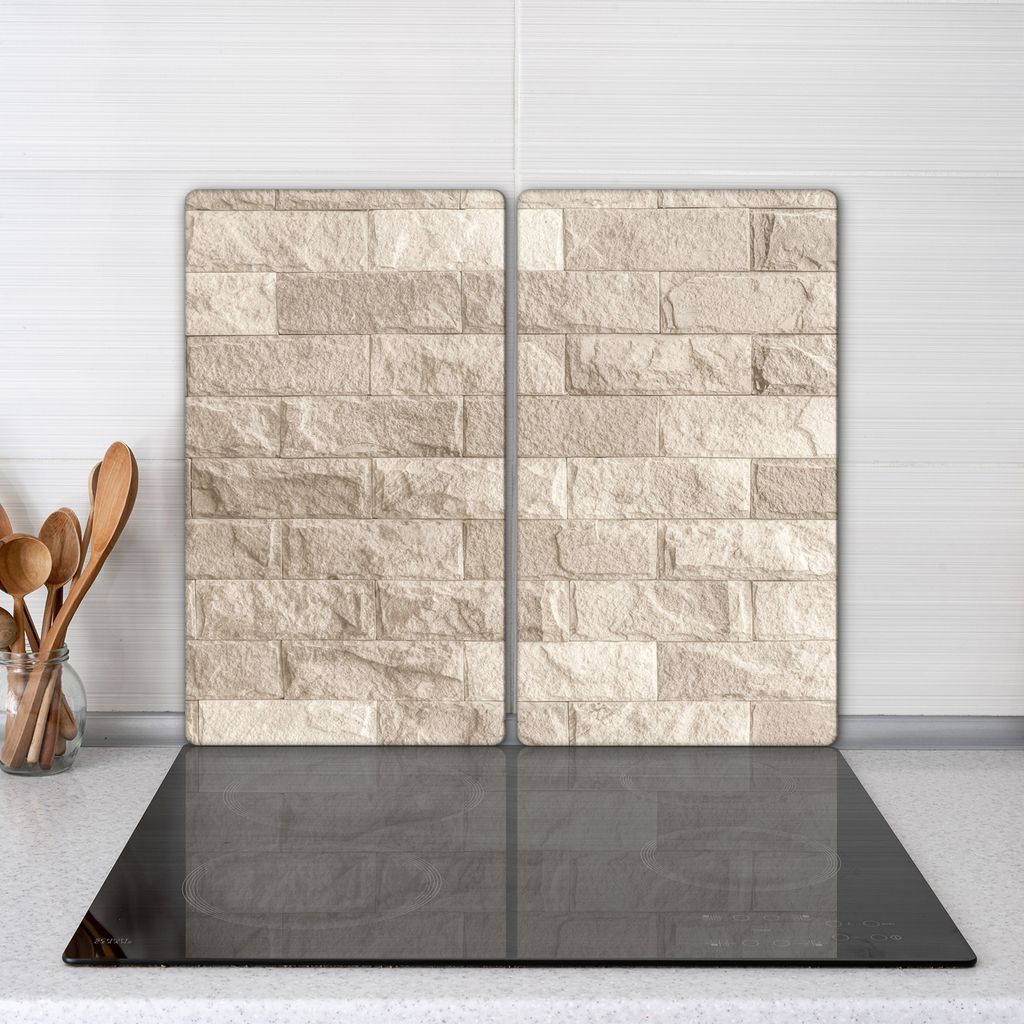 Herd-Abdeckplatte Glas Ceranfeld-Abdeckung Deko Ziegel Wand Weiß 2x30x52 cm