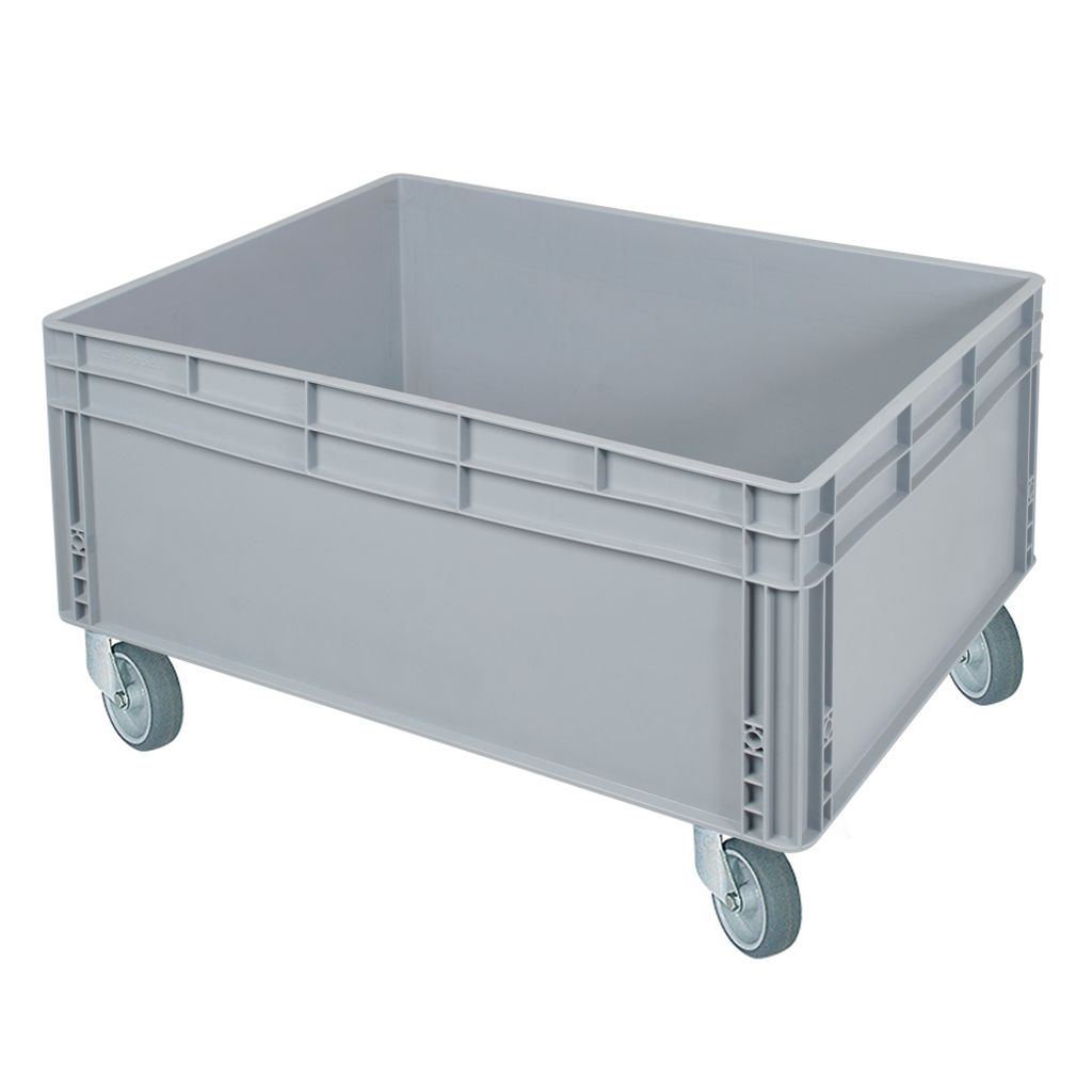 Stapelbehälter mit 4 Lenkrollen, LxBxH 800x600x445 mm, Farbe grau