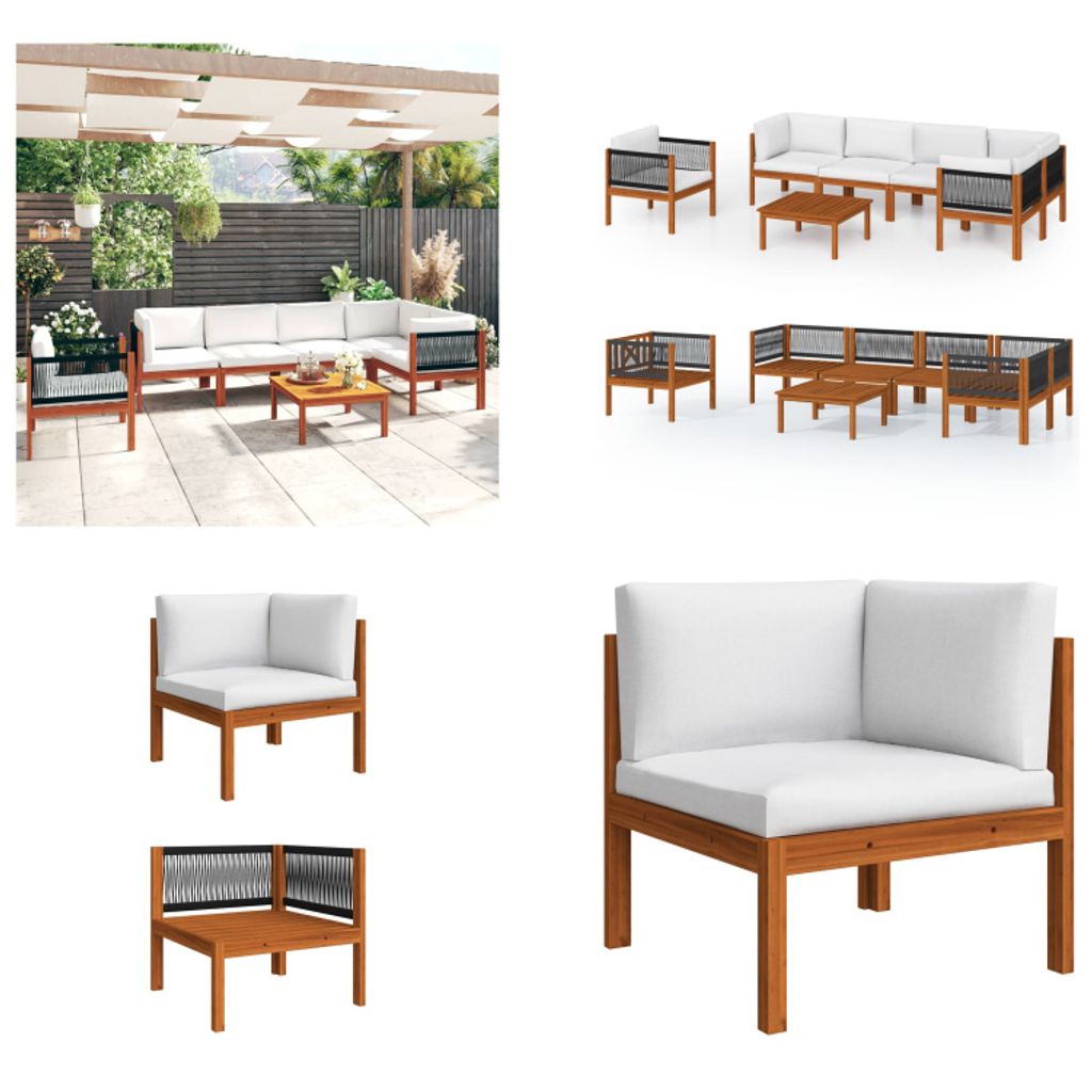 vidaXL 7 tlg. Garten Lounge Set mit Kissen Cremeweiß Massivholz Akazie - Gartenmöbel-Set - Gartenmöbel-Sets - Gartensofa - Gartensofas
