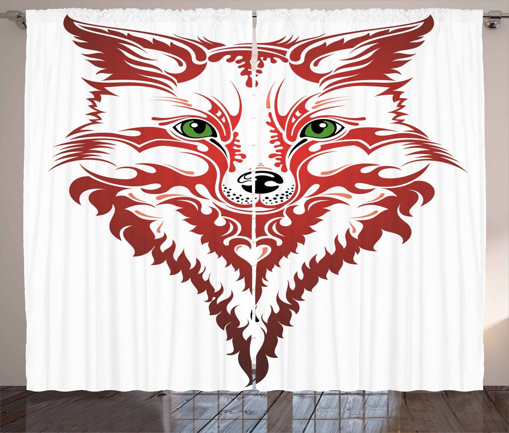 ABAKUHAUS Fuchs Rustikaler Vorhang, Patterned Tier, Wohnzimmer Universalband Gardinen mit Schlaufen und Haken, 280 x 245 cm, Dunkler Coral Grün Weiß