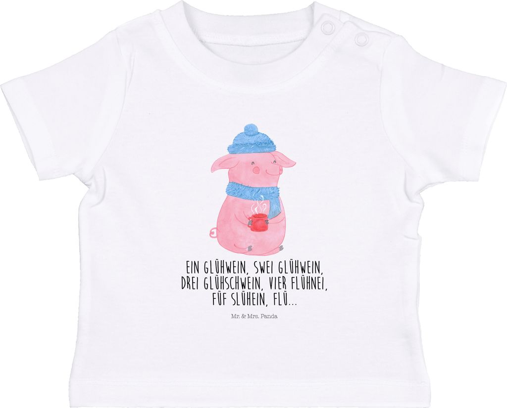 Mr. & Mrs. Panda T-Shirt Schweinchen Glühwein 0. - 6. Monat - Weiß - Geschenk, Weihnachtsmarkt, Babyshirt, Spruch, Organic Baby, Shirt, Betrunken...