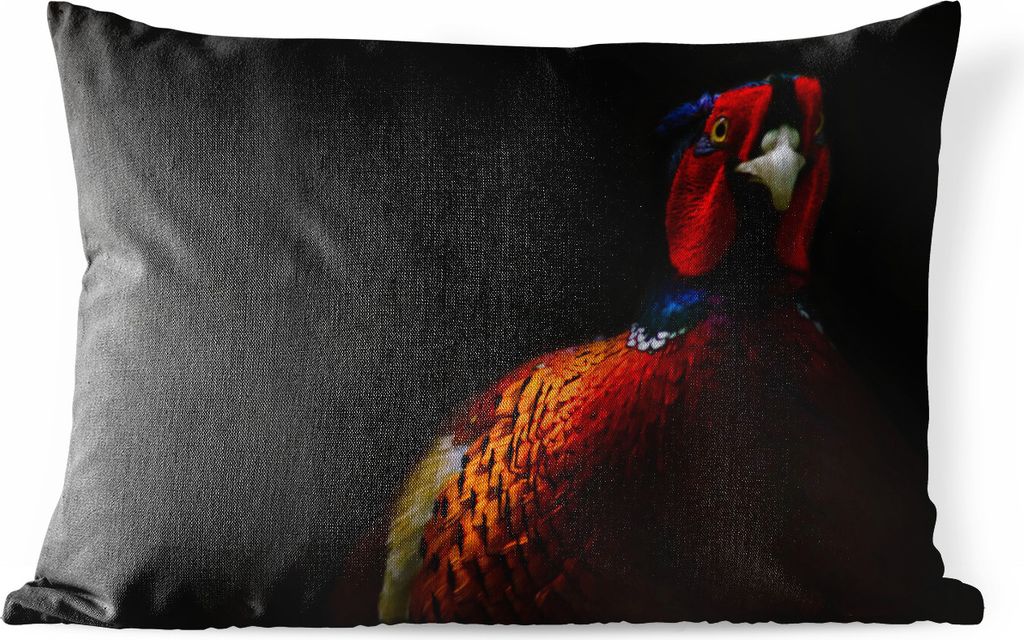 MuchoWow Outdoor Kissen - Fasan - Schwarz - Vogel - 50x30 cm - Wetterfest - Lounge Kissen - Sofa kissen - Wohnzimmer Dekoration