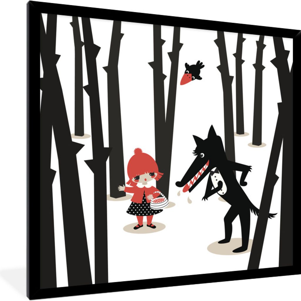 MuchoWow Gerahmtes Poster Rotkäppchen - Wolf - Wald 40x40 cm - Poster mit Schwarzem Bilderrahmen Wandposter Rahmen Foto Bilder - Mit Rahmen - Wa...