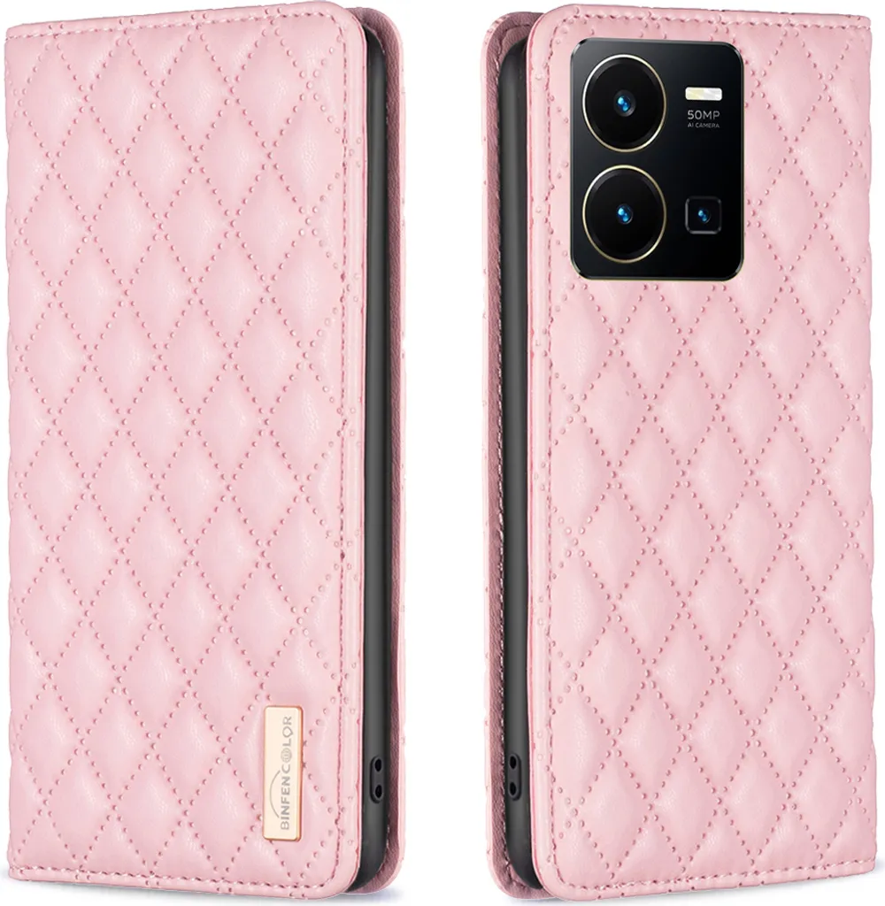 VIVO Y35 4G Y22S Custodia Antiurto: Pelle Rosa con Supporto Video