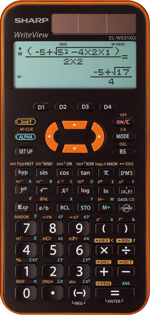 Sharp EL-W531 XG YR Schulrechner orange, Solar + Batterie, 335 Funktionen, wissenschaftlicher Taschenrechner,