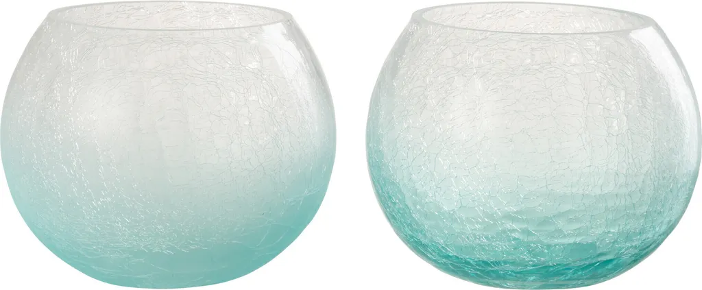 Lanterne d'Ambiance Bleue J-Line pour Salon et Table - Verre Craquelé 2pcs