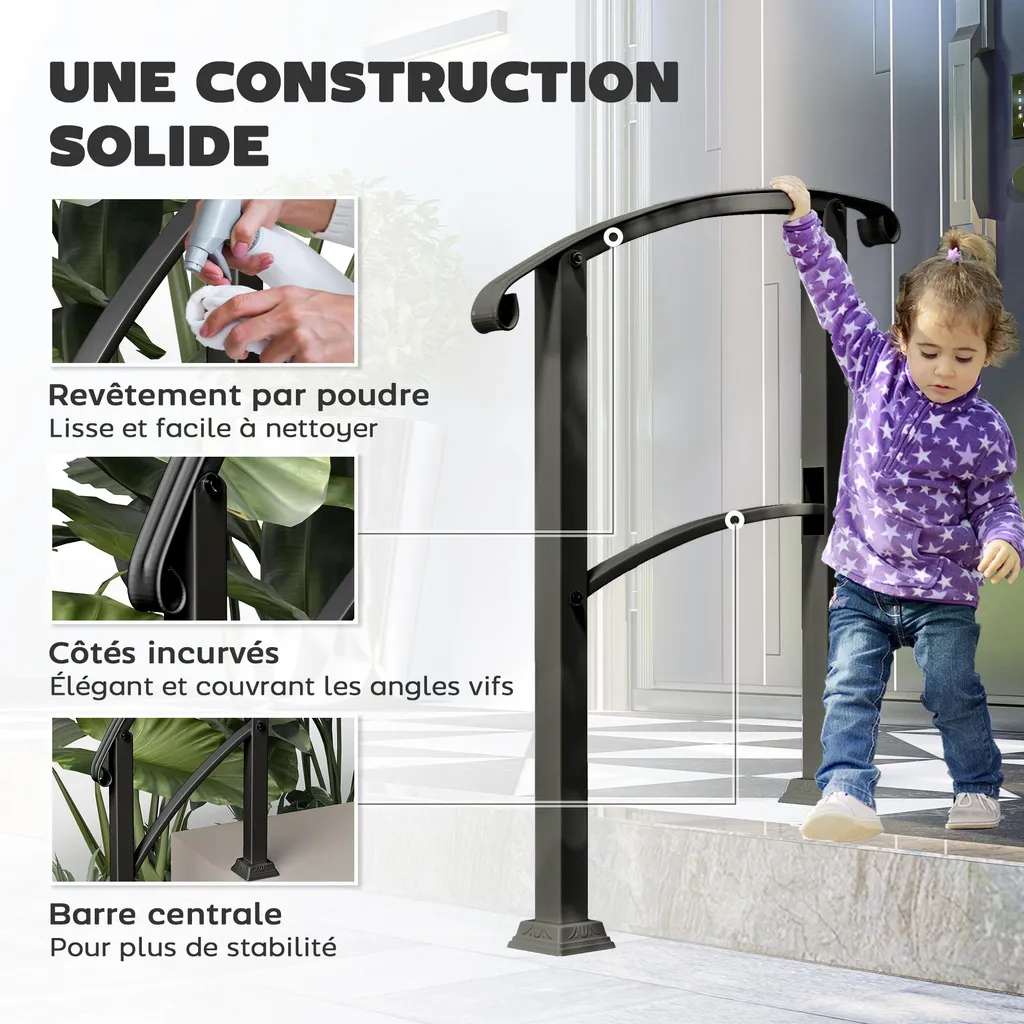 Appui escalier sécurisé pour marches extérieures noir mat kit complet - 7