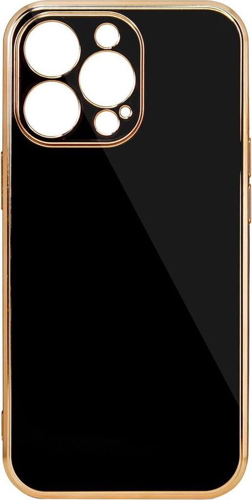 Lighting Color Case Schutz-Hülle mit Kameraabdeckung Schutz Rahmen kompatibel mit iPhone 13 Pro Max Schwarz-Gold