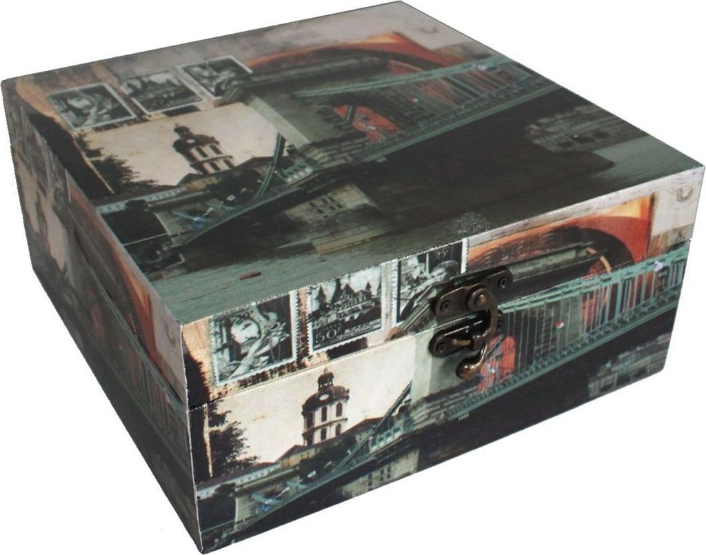 480 Holz Box in Leinenoptik Städtedesign Budapest 27 x 27 x 13 cm