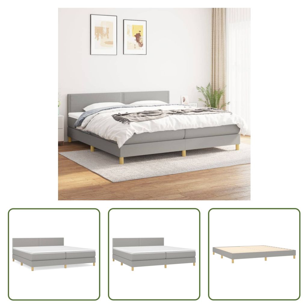 The Living Store Boxspringbett mit Matratze Hellgrau 200x200 cm Stoff