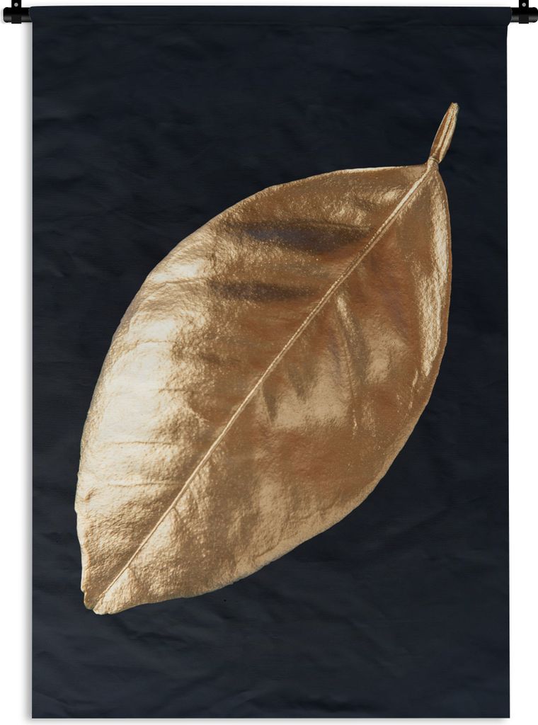 MuchoWow Wandteppich Wandbehang Blätter - Schwarz und Gold - Luxus - Natur - Pflanzen 90x135 cm Tapisserie Dekoration Wandtuch - Baumwolle - Wan...