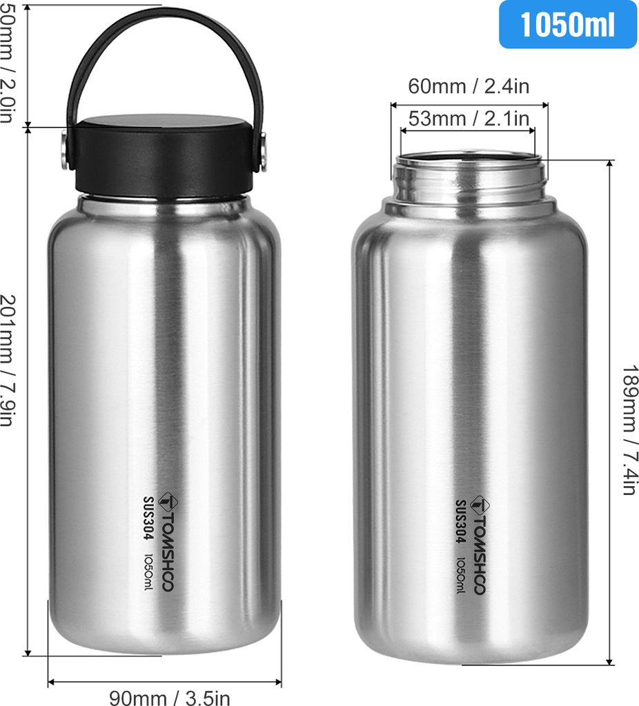 H8-1050 Edelstahl-Wasserflasche, 1050ml, auslaufsicher, ideal für Outdoor-Camping, Wandern, Rucksackreisen und Fitness