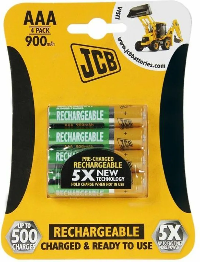 Piles Rechargeables AAA JCB pour Télécommandes et Jouets - Lot de 4 LR03