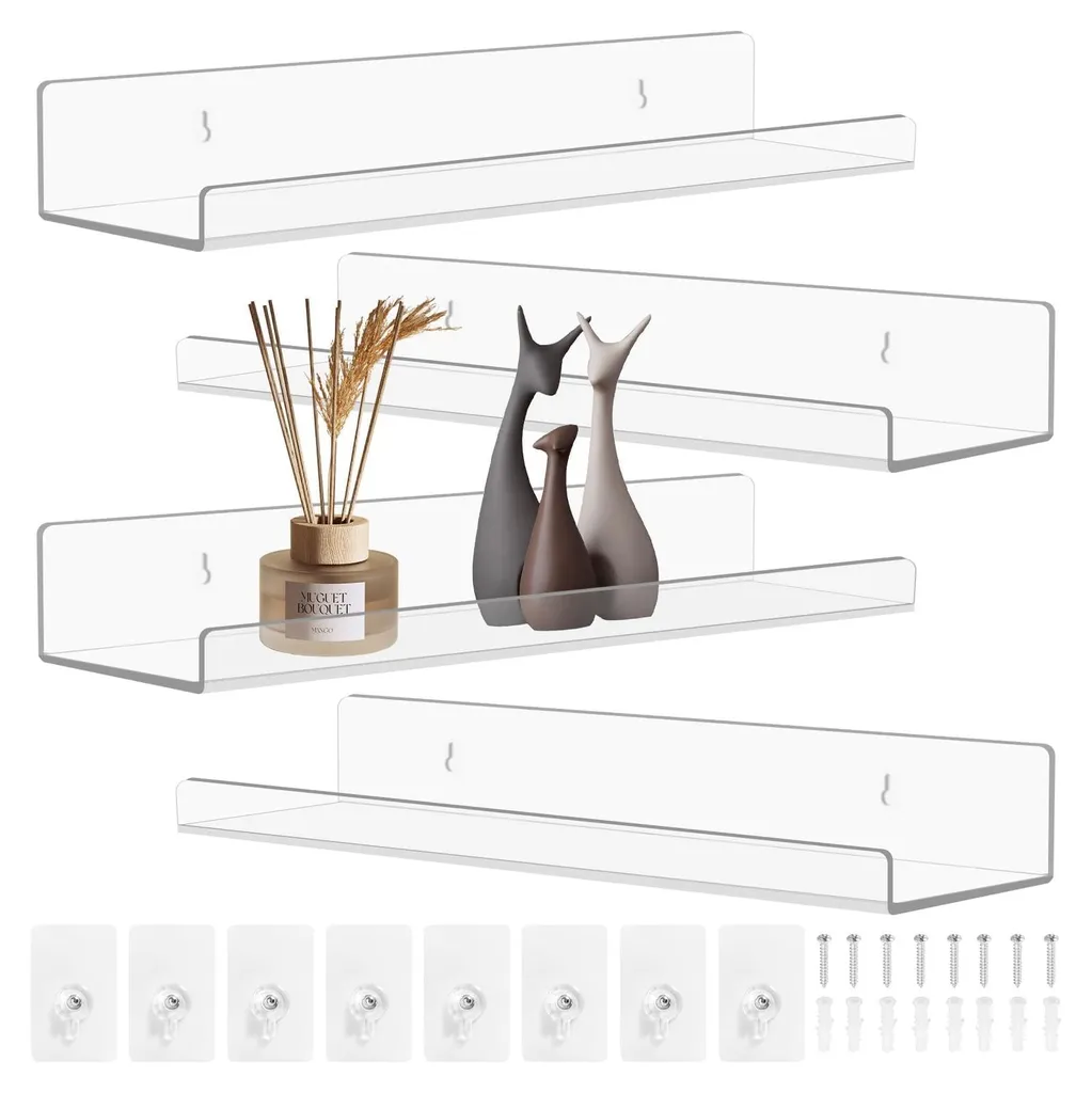 Étagère salle de bain sans perçage en acrylique blanc transparent 30cm