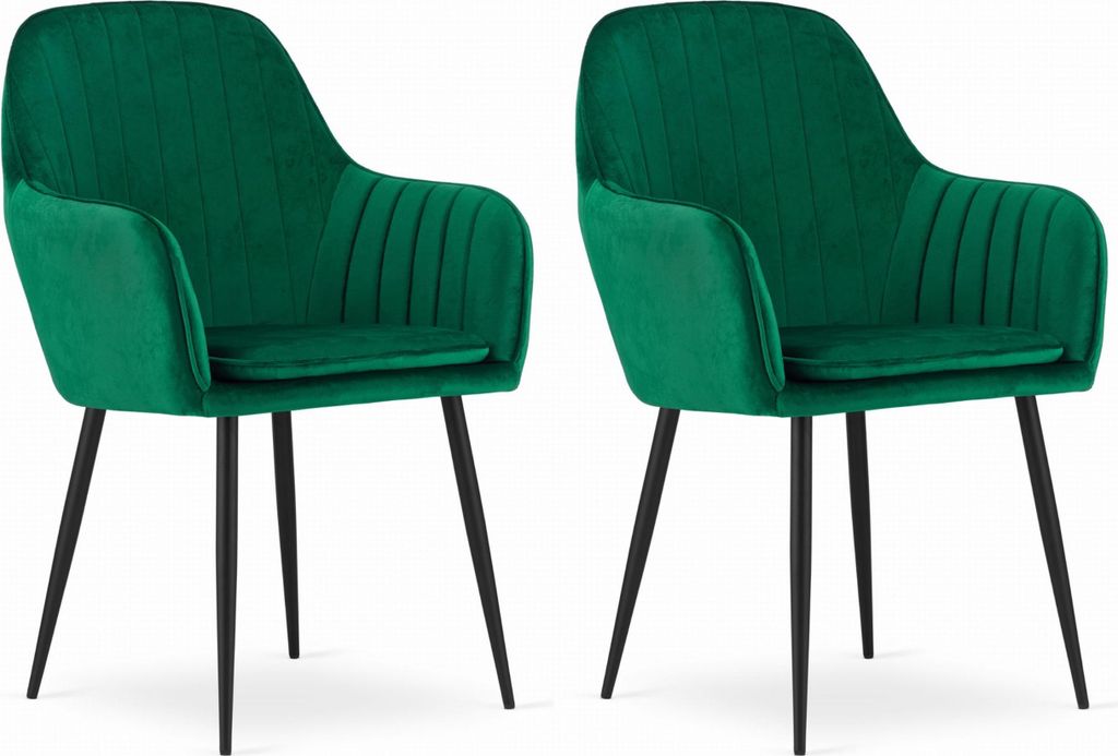 PRAIANO Stuhl, grüner Samt gepolstert mit Armlehnen, Metallbeine, für Wohnzimmer, Arbeitszimmer, Schlafzimmer, 2 Stück, Maße 58x87x57 cm, Belas...