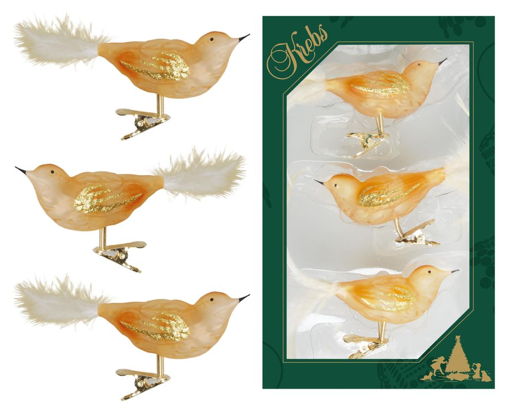 Krebs Glas Lauscha Christbaumschmuck - Vögel gold auf Clip Produktbild 