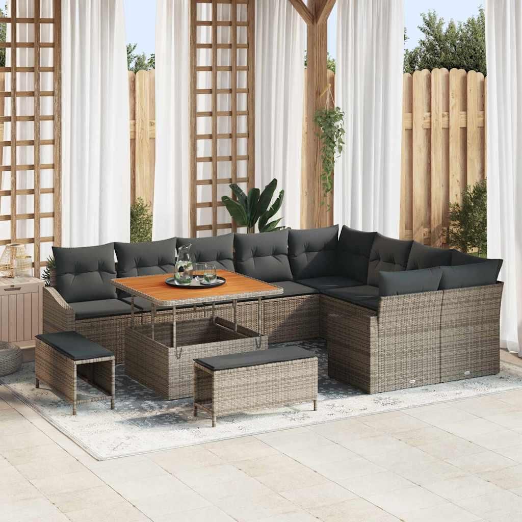 Maison Exclusive - Gartensofa-set mit Kissen 12 pcs Grau Poly-Rattan