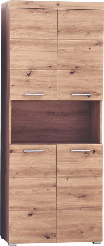 Armoire de Salle de Bain 4 Portes et Niche Ouverte, Imitation Chêne 190cm