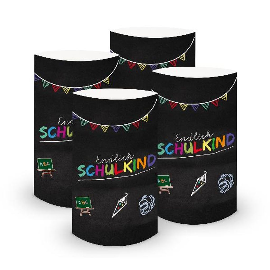itenga 6x Windlicht klein Endlich Schulkind Tafel Schulanfang Einschulung 10cm