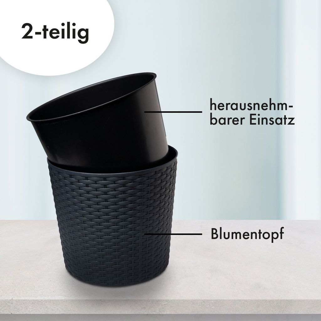 2er Set Rattan Blumentopf Blumenkübel Pflanzentopf Produktbild 5