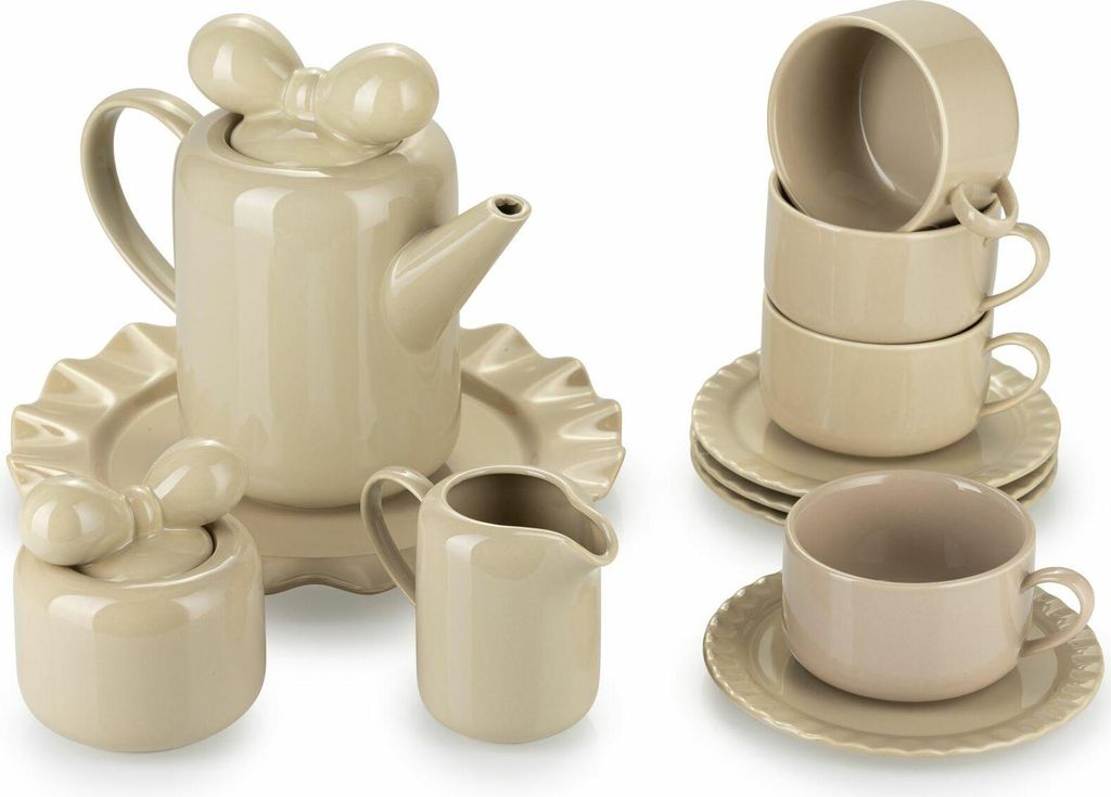 HowHomely | Kaffeegeschirr - Sofia - 7 Teile - Beige - Elegantes Design - Hochwertige Keramik - Kaffeetassen