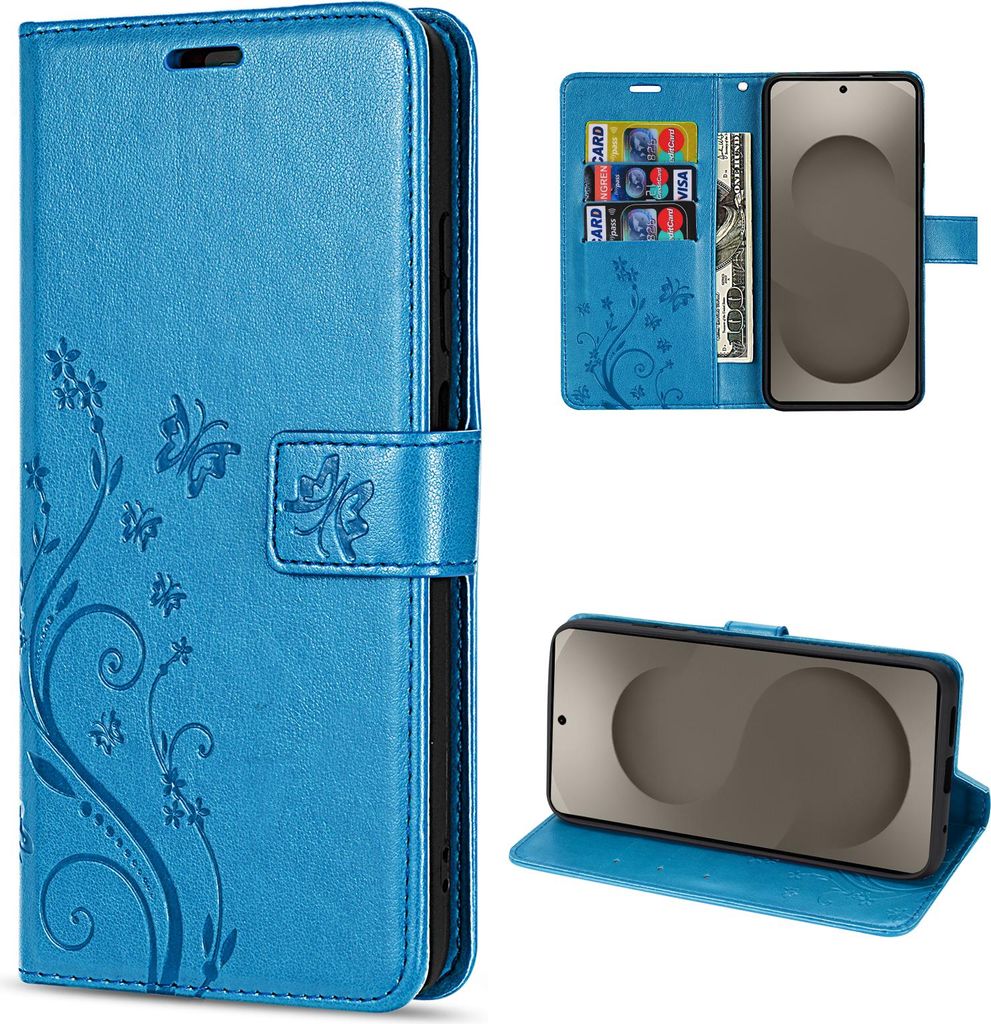 Hülle für Samsung Galaxy S26 5G Handyhülle Wallet Case Kartenfächern Blume Blau