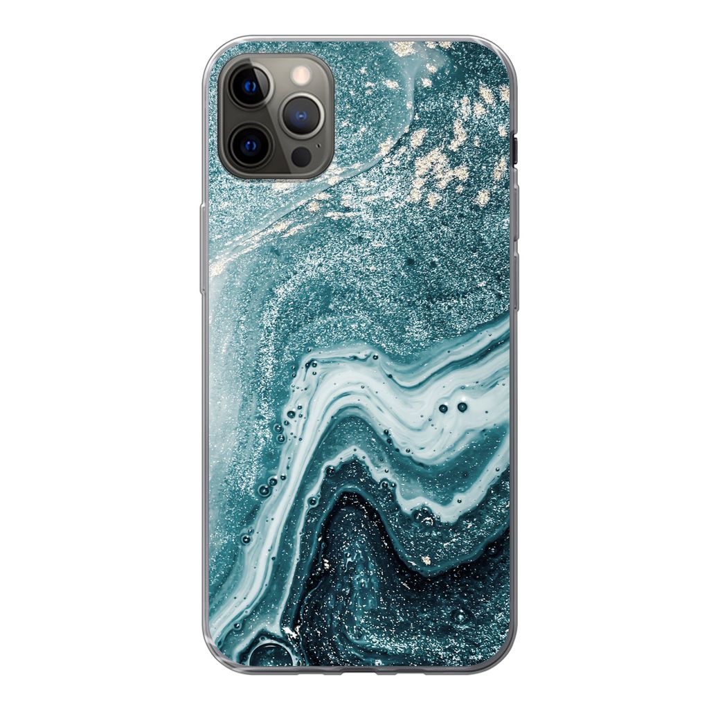 MuchoWow Handyhülle Schutzhülle Hülle für iPhone 12 Pro Max Naturstein - Glitter - Muster Silikon Softcase Handy Hülle - Hartschale