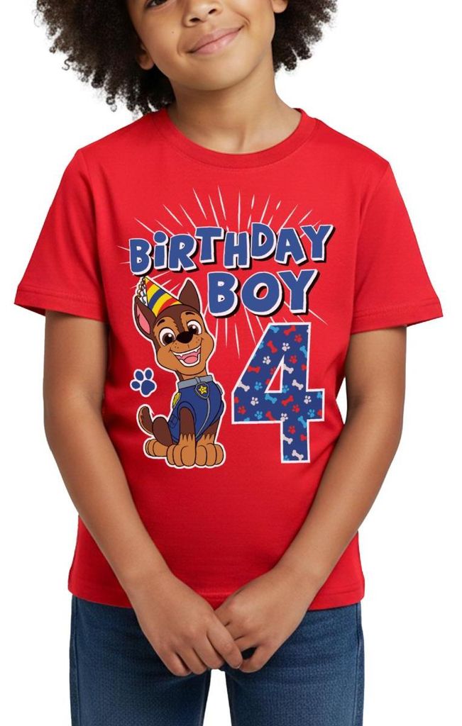 Spreadshirt Paw Patrol 4 Jahre Alt Geschenk 4. Geburtstag Chase Kinder T-Shirt, 110/116 (5-6 Jahre), Rot