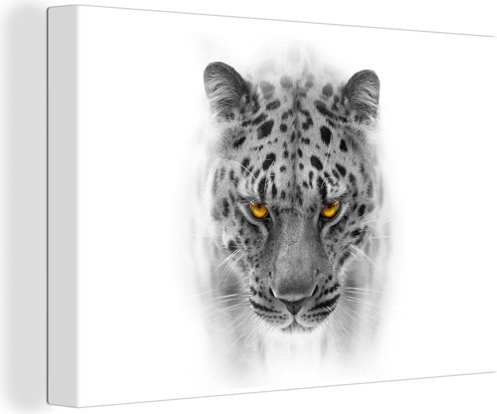 OneMillionCanvasses - Leinwandbilder - 150x100 cm, Leopard - Schwarz - Weiß - Kopf, Wandbilder Kunstdruck Wanddekoration