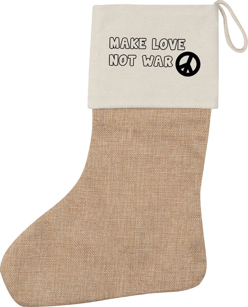 Huuraa Weihnachtsstrumpf Make Love not War Beige Jute Kaminstrumpf Geschenkidee