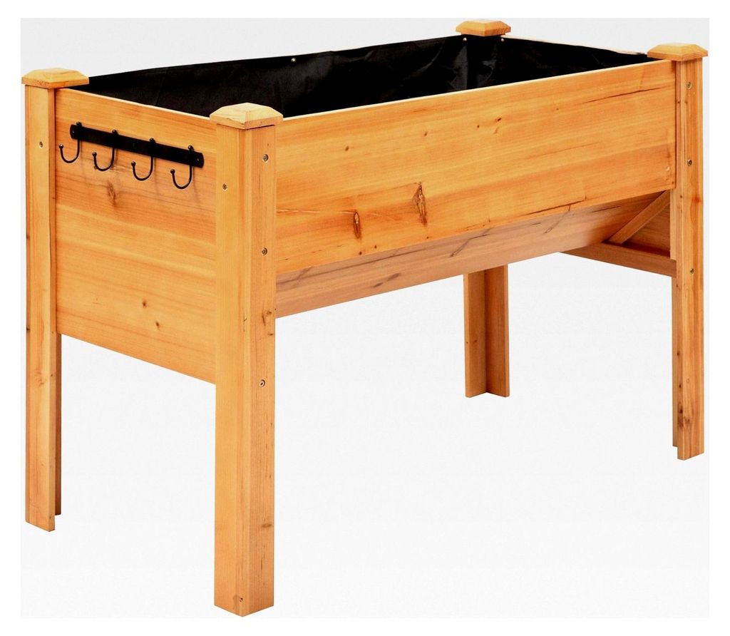 Hochbeet aus Holz mit Abflussloch und Haken, Pflanzkasten mit Füßen, Massivholz Natur, 120 x 60 x 81 cm