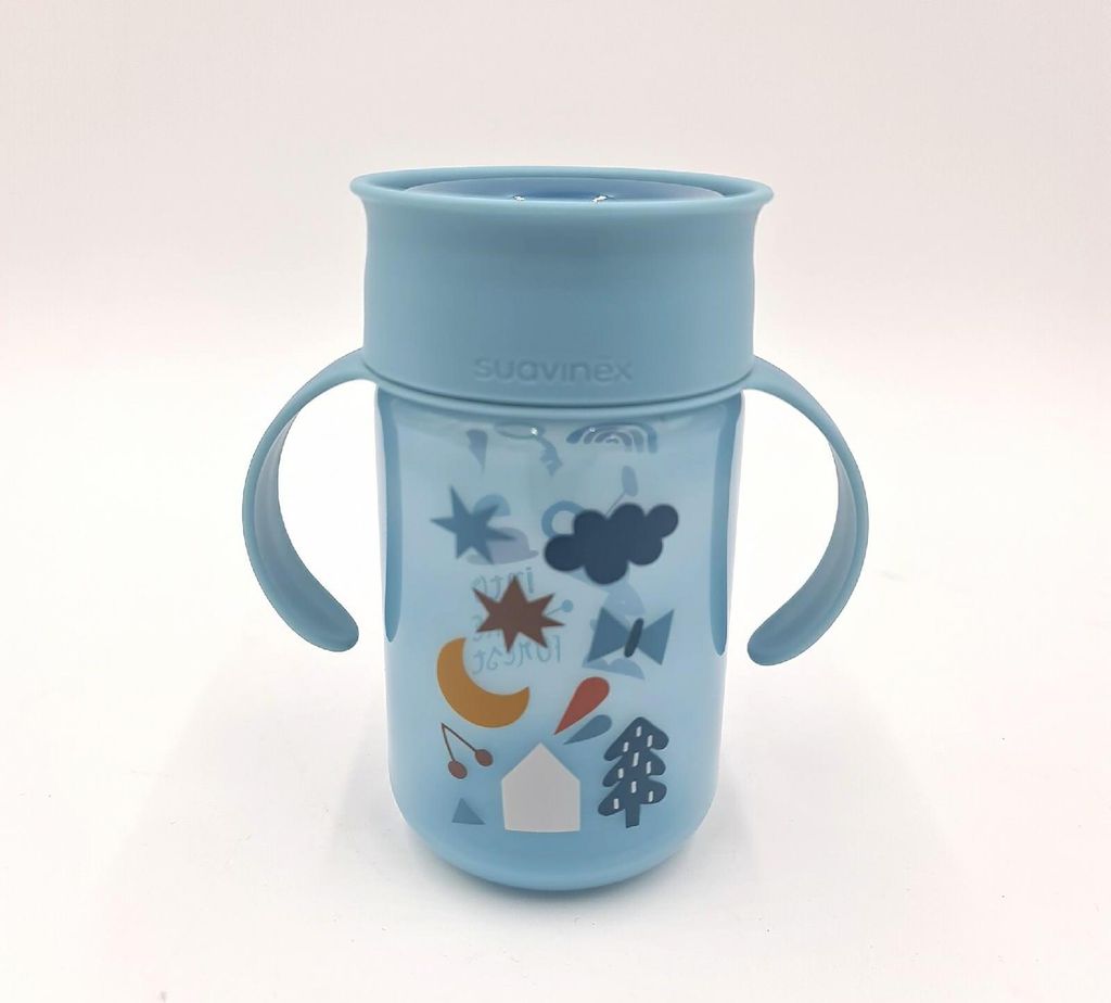 SUAVINEX Trinkbecher Babys mit Griffen Auslaufschutz blau 340 ml 401195; spülmaschinenfest; +12 Monate;