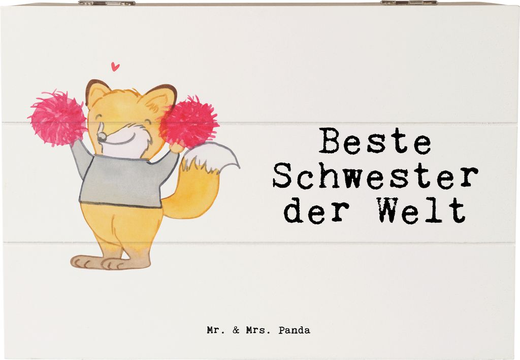 Mr. & Mrs. Panda Holzkiste Fuchs Beste Schwester der Welt 22 x 15 cm - Weiß - Geschenk, Geschenkbox, fotobox, Familie, Geschenkidee, Tochter, mit ...