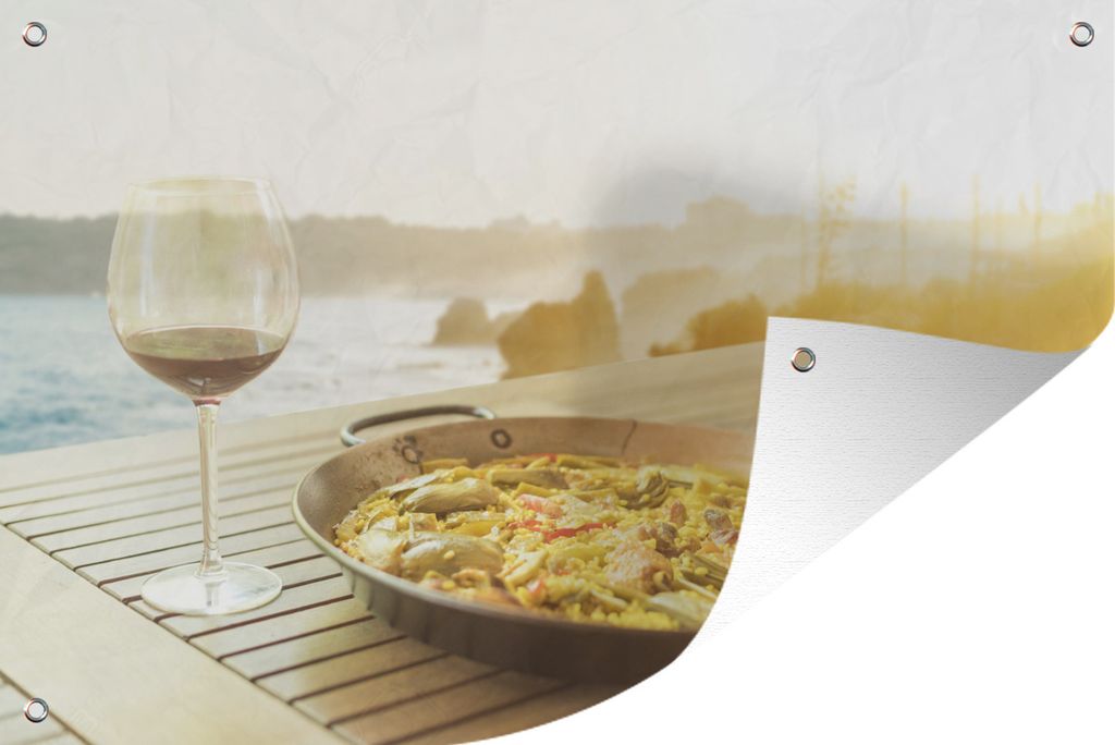 MuchoWow 90x60 cm Outdoor-Poster Gartendeko Sichtschutz Garten Poster für den Garten Paella, eines der bekanntesten und traditionellsten spanisc...