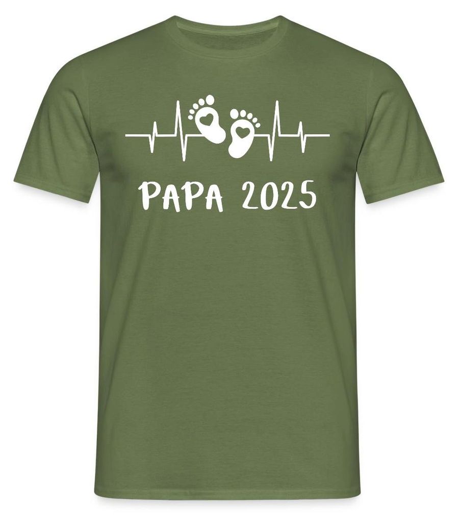 Spreadshirt Herzschlag Papa 2025 Vater Geschenk Vatertag Männer T-Shirt, M, Militärgrün