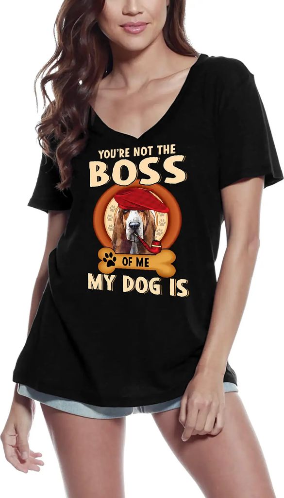 Damen Grafik T-Shirt V-Ausschnitt Basset hound süßer Hundeliebhaber – Basset Hound Cute Dog Lover – Öko-Verantwortlich Vintage Jahrgang Kurzarm