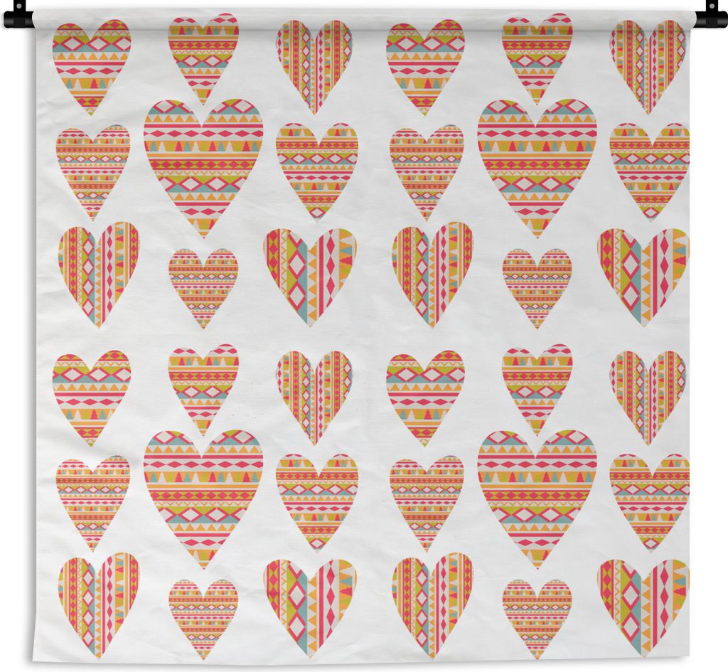 MuchoWow Wandteppich Wandbehang Herz - Südamerika - Muster 150x150 cm Tapisserie Dekoration Wandtuch - Wohnaccessoires - Modernes
