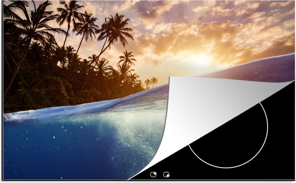 KitchenYeah Herdabdeckplatte Meer - Schwimmer - Sonne , 81x52cm, Küche Deko, Ceranfeld Herdabdeckung, Abdeckplatte fùr Kochfeld