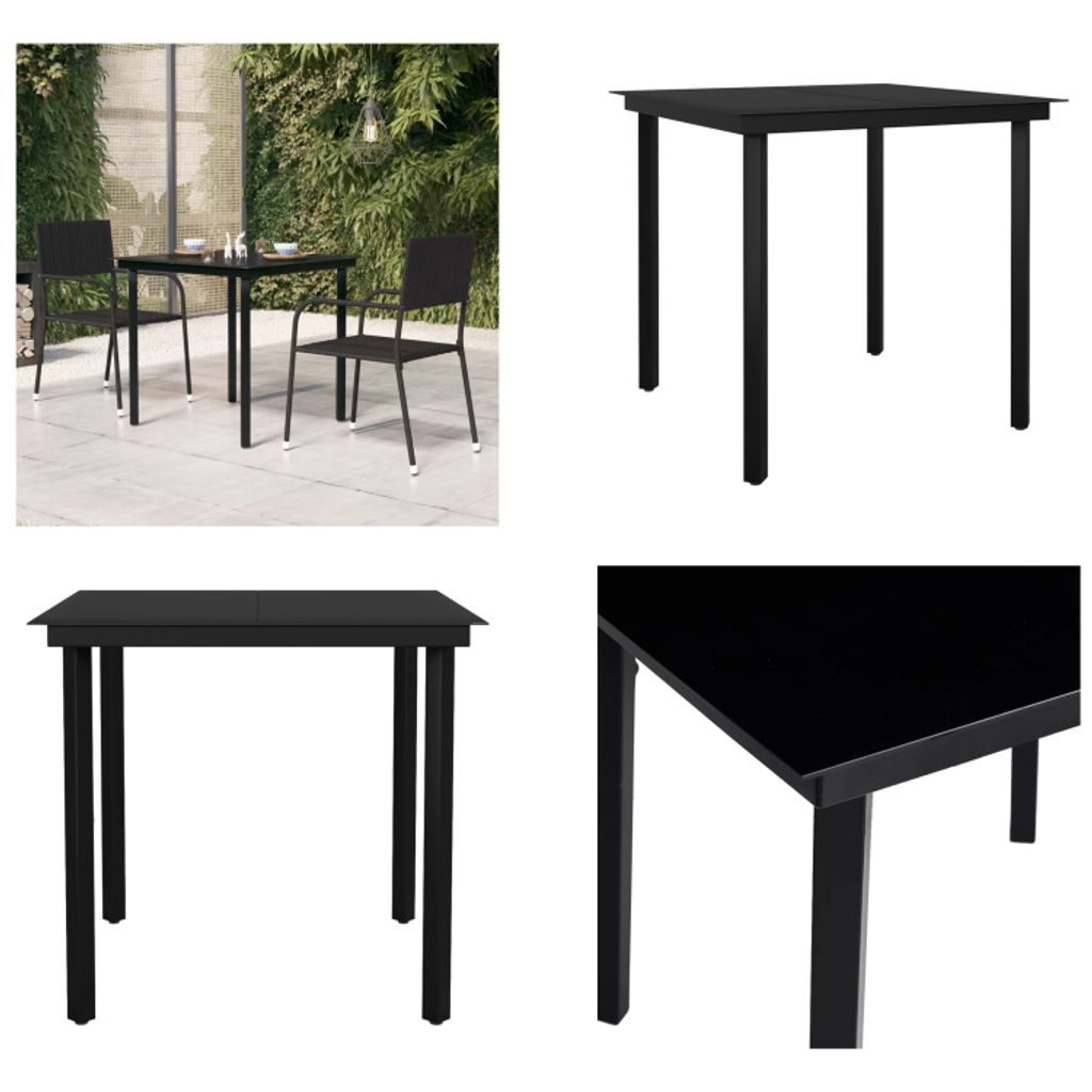 vidaXL Garten Esstisch Schwarz 80x80x74 cm Stahl und Glas - Garten-Esstisch - Garten-Esstische - Outdoor Esstisch - Terrassentisch