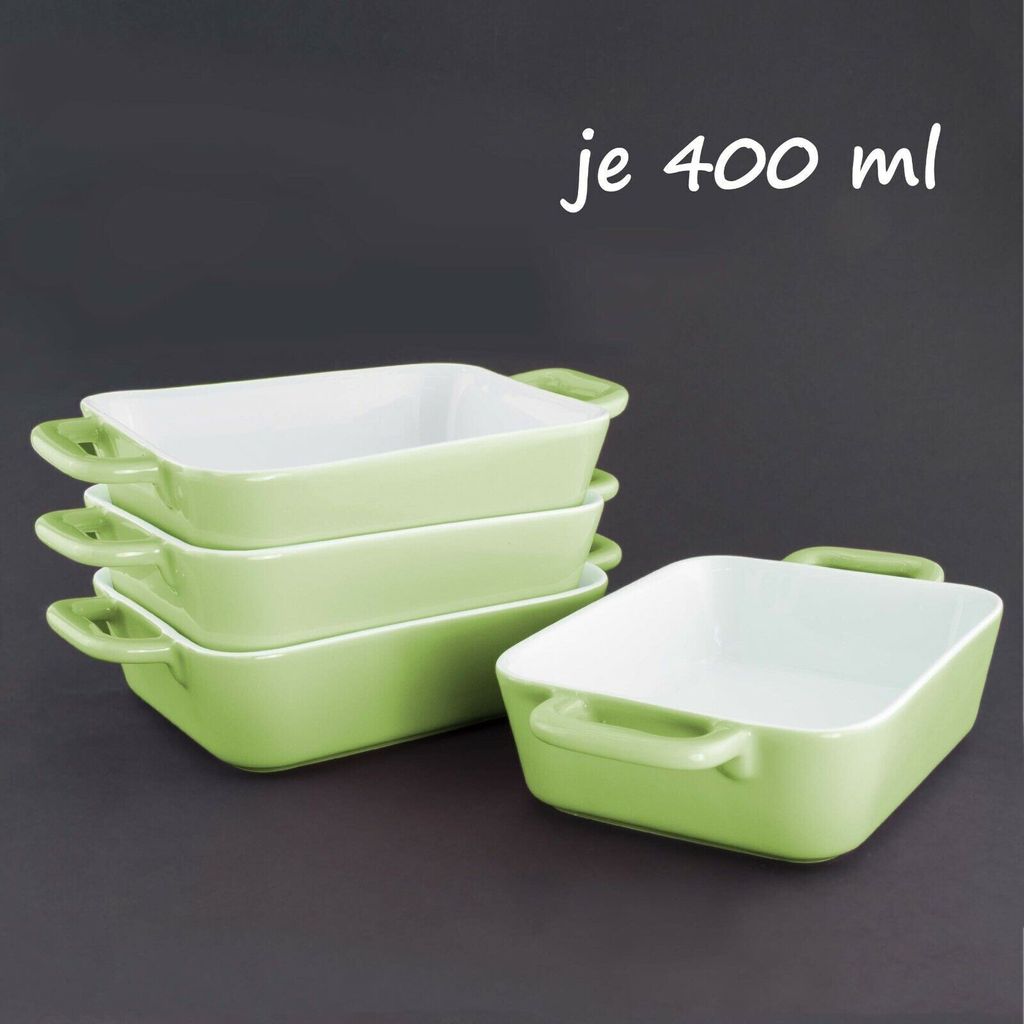 MINI rechteckige Auflaufform Ofen- Backform Keramik Set 4 St 11,5 x15,5x4 cm (Innenmaß) 400ml Grün