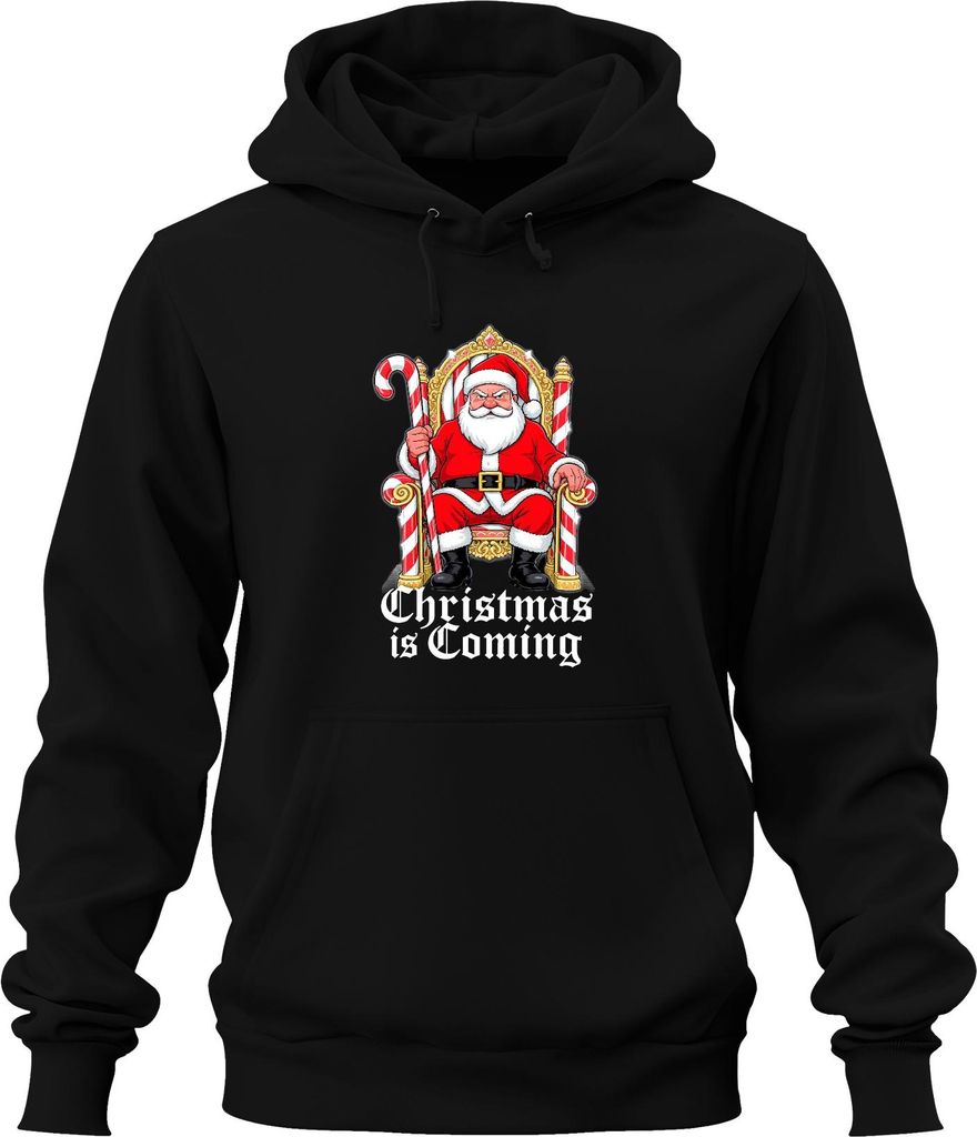 Christmas is Coming Weihnachtsmann Thron Zuckerstange Gothic Retr Uni Hoodie Kapuzenpullover, Schwarz, XL