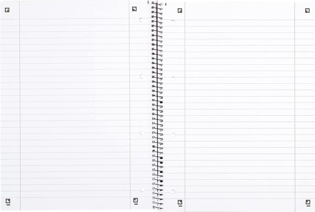 An open notebook with ruled pages and a spiral binding.