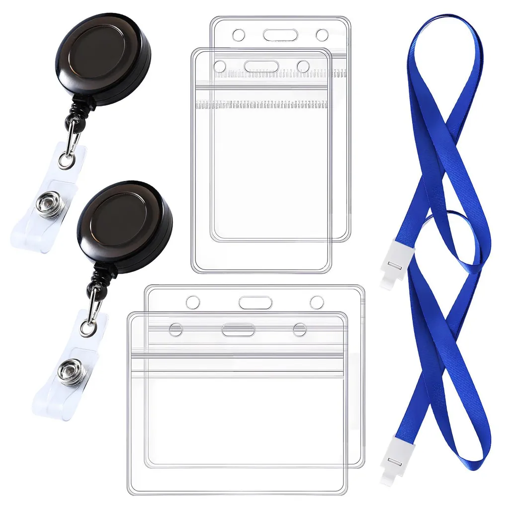 Porte-Badge Étanche Transparente 2 Compartiments avec Cordon, Lot de 4