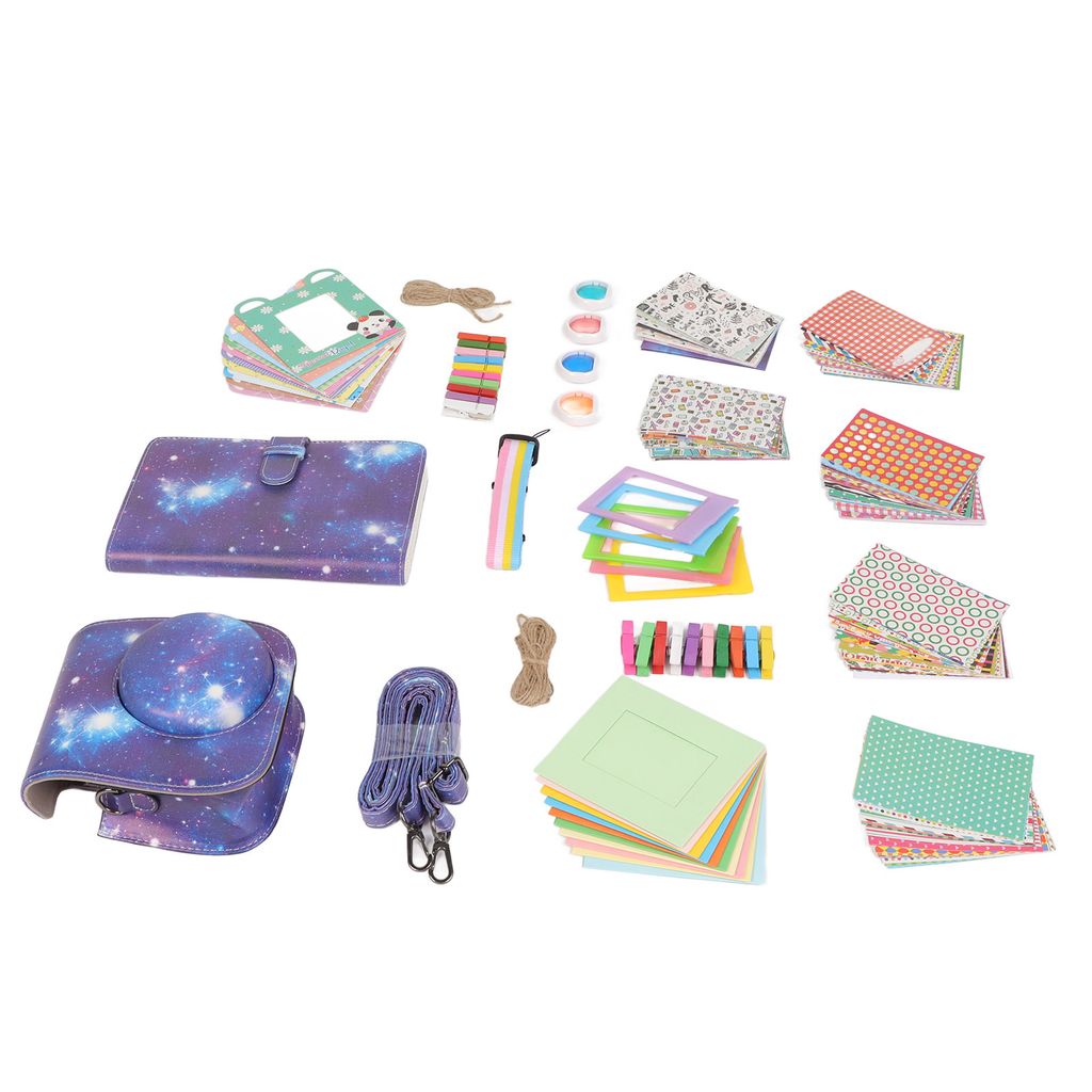 A collection of accessories for a Fujifilm Mini 11 instant camera, laid out on a white background.