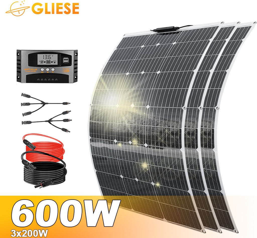 600W Flexibel Solarpanel Monokristallin Solarmodul Solaranlage Set 18V für Wohnmobil Boot Camp