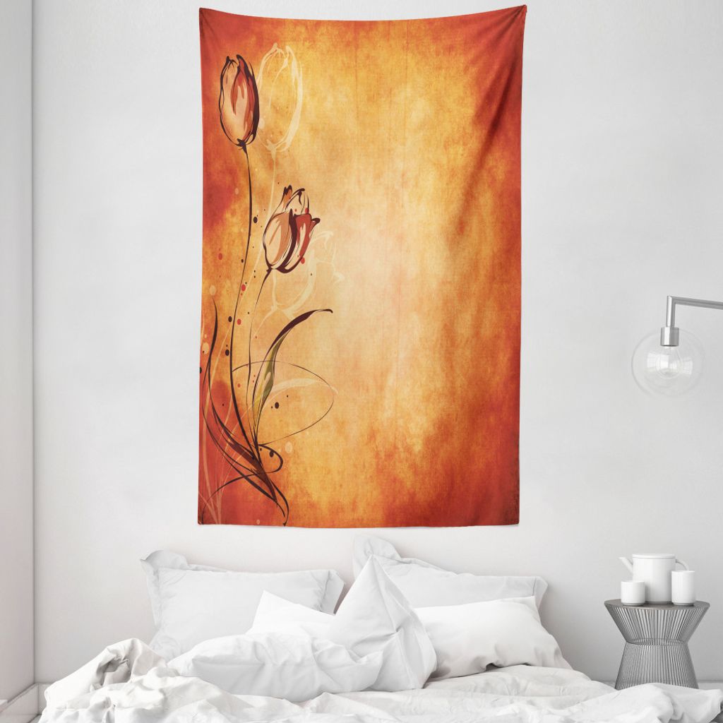 ABAKUHAUS Orange Wandteppich und Tagesdecke, Vintage Style Rose Bloom aus Weiches Mikrofaser Stoff Waschbar ohne Verblassen Digitaldruck, 140 x 230...