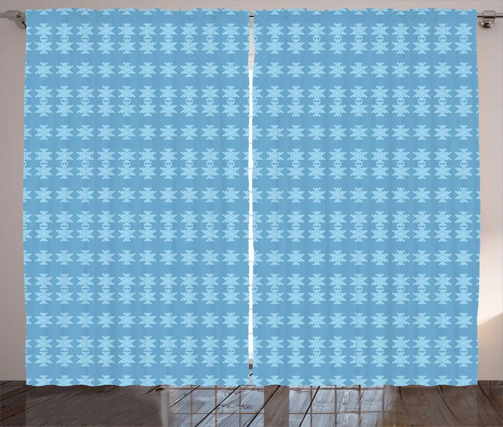 Paire de rideaux universels salon motif mosaïque hiver bleu azur