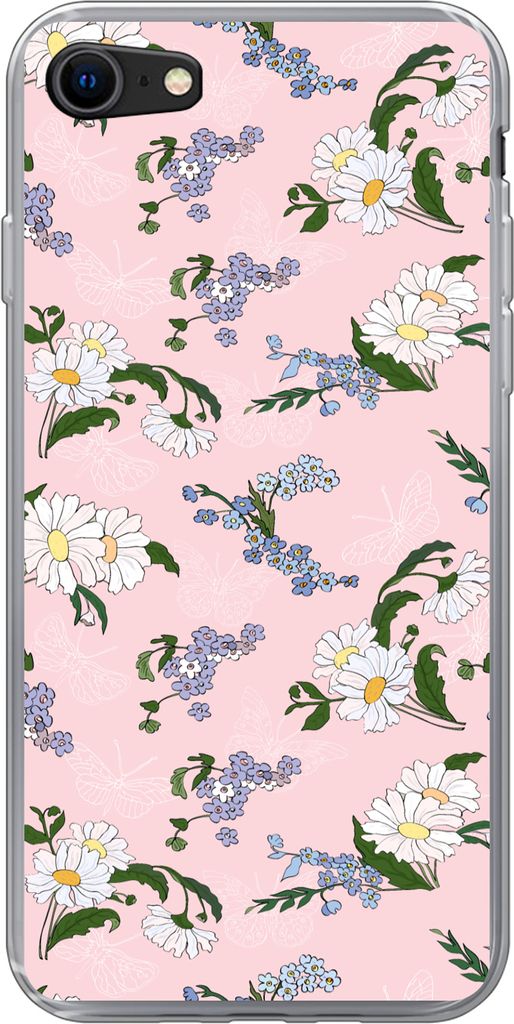 MuchoWow Handyhülle Schutzhülle Hülle für Telefoonhoesje iPhone SE 2020 Muster - Vergissmeinnicht - Blumen - Mädchen - Kinder - Kinder Silik...