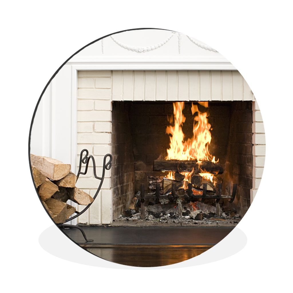 MuchoWow Aluminium Wandkreis Kamin in einer weißen Wand Ø 30 cm Wanddeko Modern Wohnzimmer - Wand Bild - Wohnzimmer - Runde Bilder - Alubilder ...