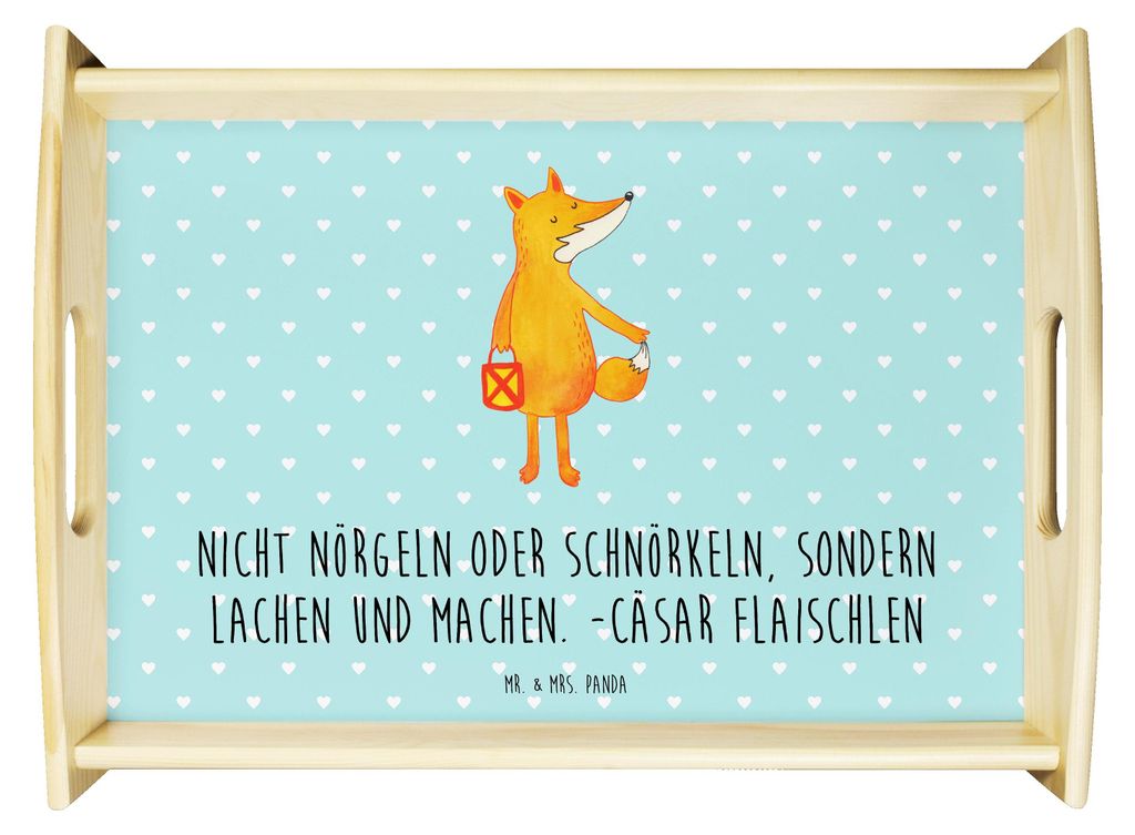Mr. & Mrs. Panda Serviertablett Fuchs Laterne - Türkis Pastell - Geschenk, sofatablett, Positiv, Sofa Tablett, Sankt Martin, Aufmuntern, Servier, ...